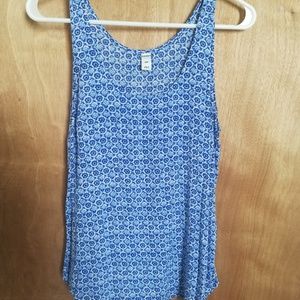 Blue and White Sleeveless Blouse